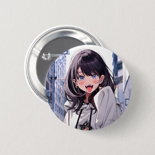 Badge Rond 5 Cm 缶バッジ あっかんべーJK｜Badge 寿司娘 GenerativeAI (Devant & derrière)