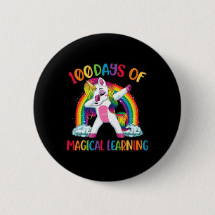 Badge Rond 5 Cm 100 Jours D'Apprentissage Magique Dabbing Unicorn