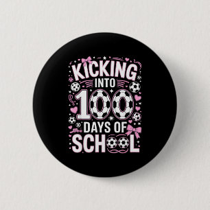 Badge Rond 5 Cm 100 Jours D'école Filles Football Coquette Nœud Ro