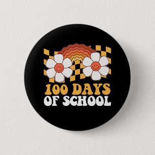 Badge Rond 5 Cm 100 Jours D'école Fleur Arc-en-ciel Groovy Rétro