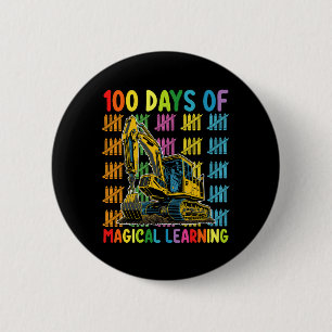 Badge Rond 5 Cm 100 Jours d'école magique d'excavatrice d'apprenti