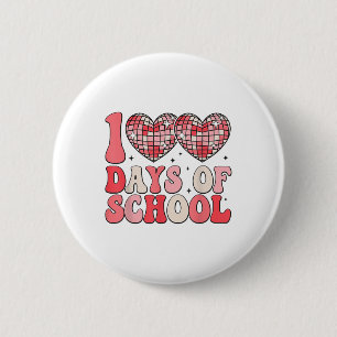 Badge Rond 5 Cm 100 Jours D'École Rétro Coeurs Disco 100E Jour