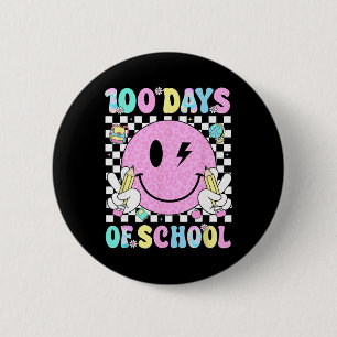 Badge Rond 5 Cm 100 Jours D'école Visage Souriant Rétro Enseignant