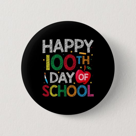 Badge Rond 5 Cm 100 Jours D'Enseignant Scolaire Et Enfants Joyeux (Devant)
