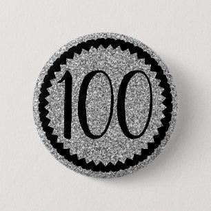 Badge Rond 5 Cm 100e fête d'anniversaire Parties scintillant d'arg