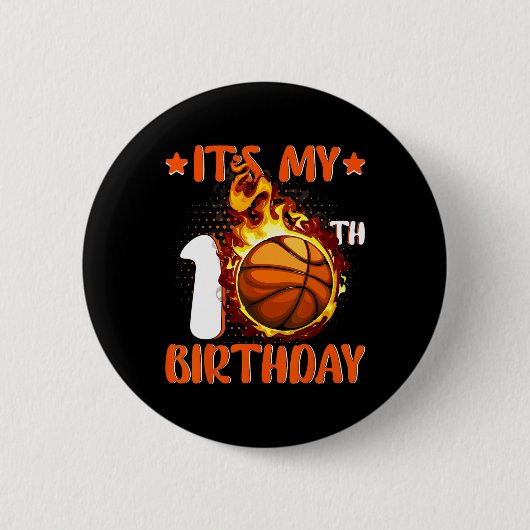 Badge Rond 5 Cm 10 ans C'est mon 10e anniversaire de basket-ball (Devant)