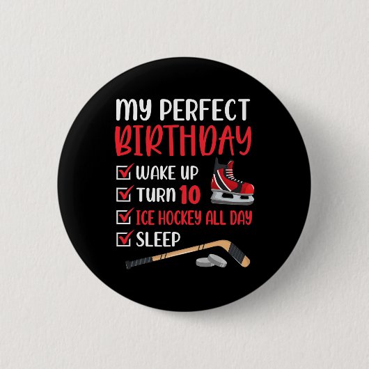 Badge Rond 5 Cm 10 Year Old Ice Hockey Birthday Party 10e Boy Bda (Devant)