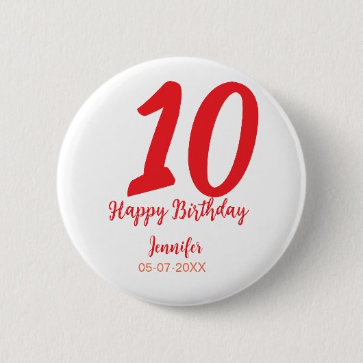 Badge Rond 5 Cm 10e anniversaire ajouter nom date année rouge modè (Devant)