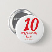 Badge Rond 5 Cm 10e anniversaire ajouter nom date année rouge modè (Devant & derrière)