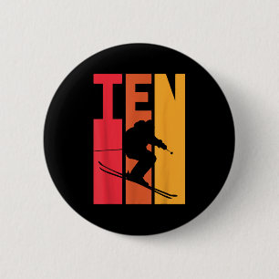 Badge Rond 5 Cm 10e anniversaire Boy Retro Ski Lover Skier 10 ans 