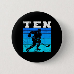 Badge Rond 5 Cm 10e anniversaire de hockey sur glace garçons Dix H