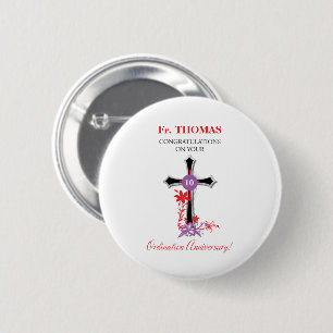 Badge Rond 5 Cm 10e anniversaire de l'Ordination du prêtre Croix n