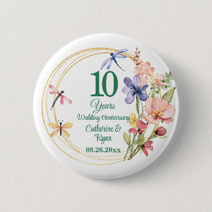 Badge Rond 5 Cm 10e anniversaire de mariage en étain Cadre floral