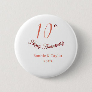 Badge Rond 5 Cm 10e anniversaire de mariage nom pastel pêche rétro