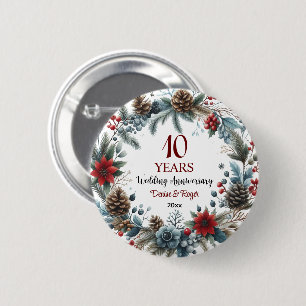 Badge Rond 5 Cm 10e anniversaire de Mariage Tin Elégant hiver