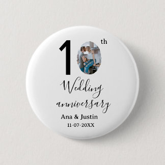 Badge Rond 5 Cm 10e anniversaire du mariage nom photo bold lettre