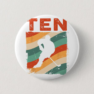 Badge Rond 5 Cm 10e anniversaire Retro Hockey sur glace 10 ans Boy