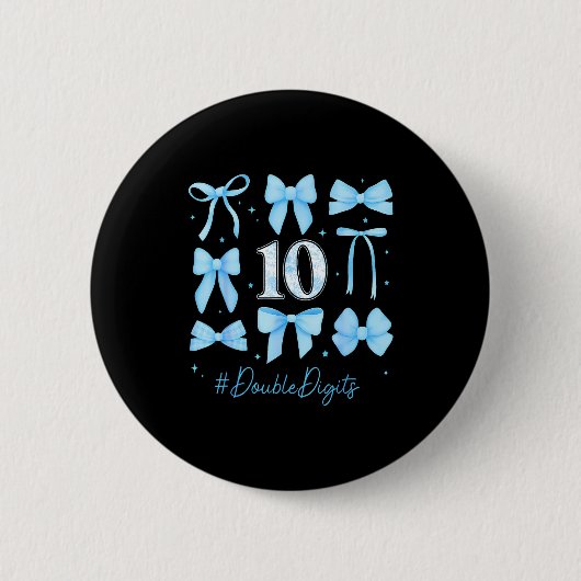 Badge Rond 5 Cm 10th Birthday Girl Blue Coquette Bow 10 Year Old A (Devant)