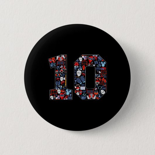 Badge Rond 5 Cm 10th Birthday Ice Hockey Themed 10 Year Old Party (Devant)