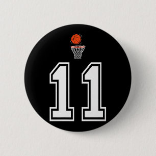 Badge Rond 5 Cm 11 Nombre Style Basketball Vintage Blanc Premium