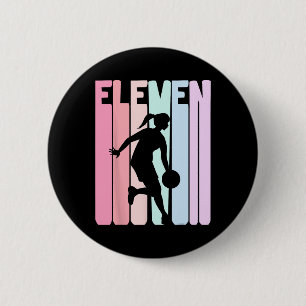 Badge Rond 5 Cm 11e anniversaire Retro Bysketbyll Joueur 11 ans