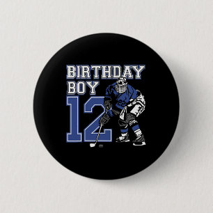 Badge Rond 5 Cm 12 ans de hockey sur glace Thème Anniversaire 12e