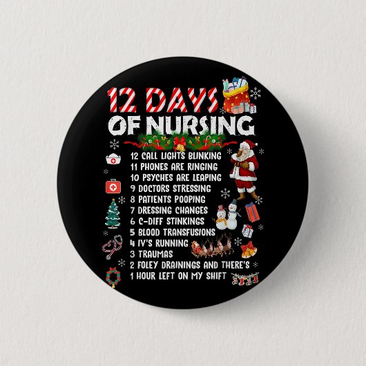 Badge Rond 5 Cm 12 Days of Nursing Stethoscope RN & LPN Nurses Mer (Devant)