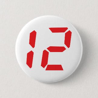 Badge Rond 5 Cm 12 douze réveil rouge numéro numérique