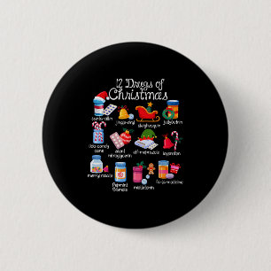 Badge Rond 5 Cm 12 médicaments de Noël Pharmacien Technicien Pharm
