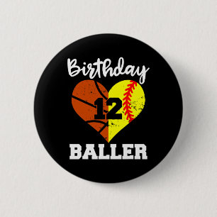 Badge Rond 5 Cm 12e anniversaire Baller Amusant 12 ans Softball Ba