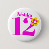 Badge Rond 5 Cm 12e anniversaire filles bouton rose/badge (Devant)