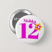Badge Rond 5 Cm 12e anniversaire filles bouton rose/badge (Devant & derrière)