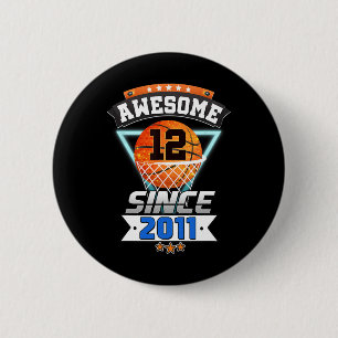 Badge Rond 5 Cm 12ème Anniversaire Joueur de Basketball Awesome de