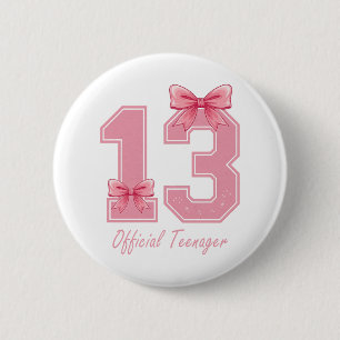 Badge Rond 5 Cm 13 ans Coquette rose Bow Officielle Adolescent 13