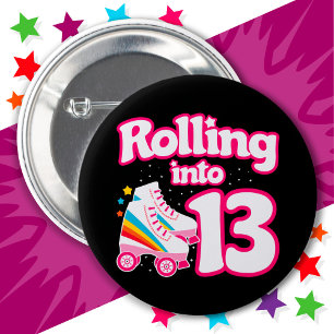 Badge Rond 5 Cm 13e anniversaire Roller Patinage 13 ans