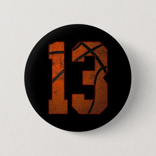 Badge Rond 5 Cm 13e Birthday Party Thirteen 13 Year Old Basketbal (Devant)