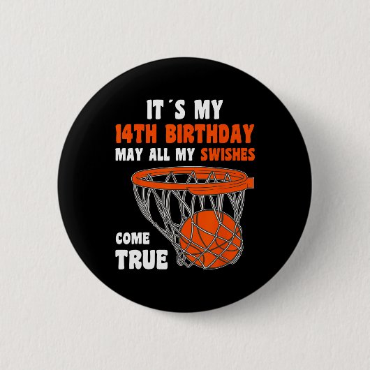 Badge Rond 5 Cm 14 Ans Joyeux 14e anniversaire Basketball 14e bi (Devant)