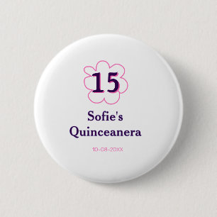 Badge Rond 5 Cm 15e anniversaire quinceanera heureux date rose vio