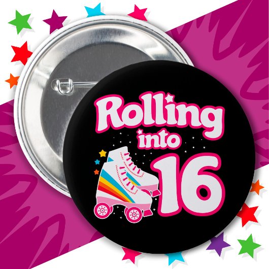 Badge Rond 5 Cm 16e anniversaire Roller Patinage 16 ans