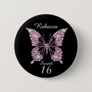 Badge Rond 5 Cm 16ème papillon d'anniversaire de bonbon