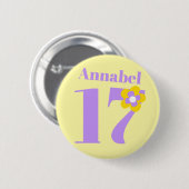Badge Rond 5 Cm 17ème anniversaire filles jaune violet (Devant & derrière)