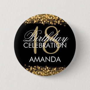 Badge Rond 5 Cm 18ème or élégant d'étincelles de fête