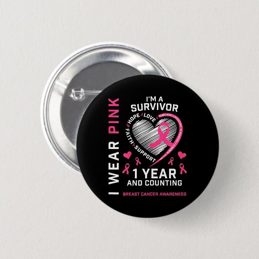 Badge Rond 5 Cm 1 an Cancer Libre Maman Pink Sensibilisation Danse (Devant & derrière)