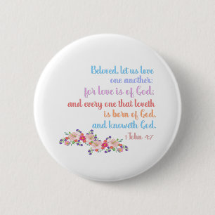 Badge Rond 5 Cm 1 Jean 4:7 Verset biblique Texte arc-en-ciel