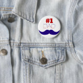 Badge Rond 5 Cm #1 Papa Moustache rouge blanc et bleu - Numéro un (En situation)