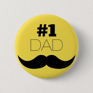 Badge Rond 5 Cm #1 Papa Mustache jaune - Numéro un