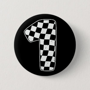 Badge Rond 5 Cm 1er anniversaire À damiers numéro 1 Drapeau de cou