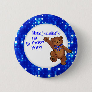 Badge Rond 5 Cm 1er anniversaire Invité à l'ours