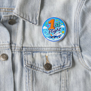 Badge Rond 5 Cm 1er vol avion coloré souvenir