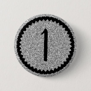 Badge Rond 5 Cm 1ère fête d'anniversaire Parties scintillant d'arg